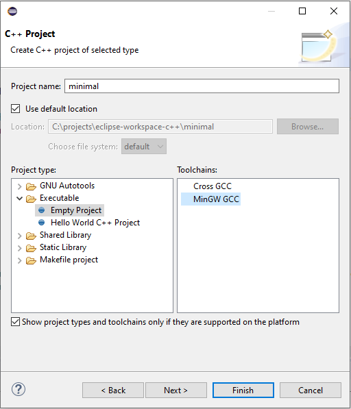 Project name, type and its toolchain on Eclipse CDT